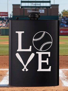 Personalized Sports Baseball Love Black Flask | Baseball | Flask | Sports | Gift